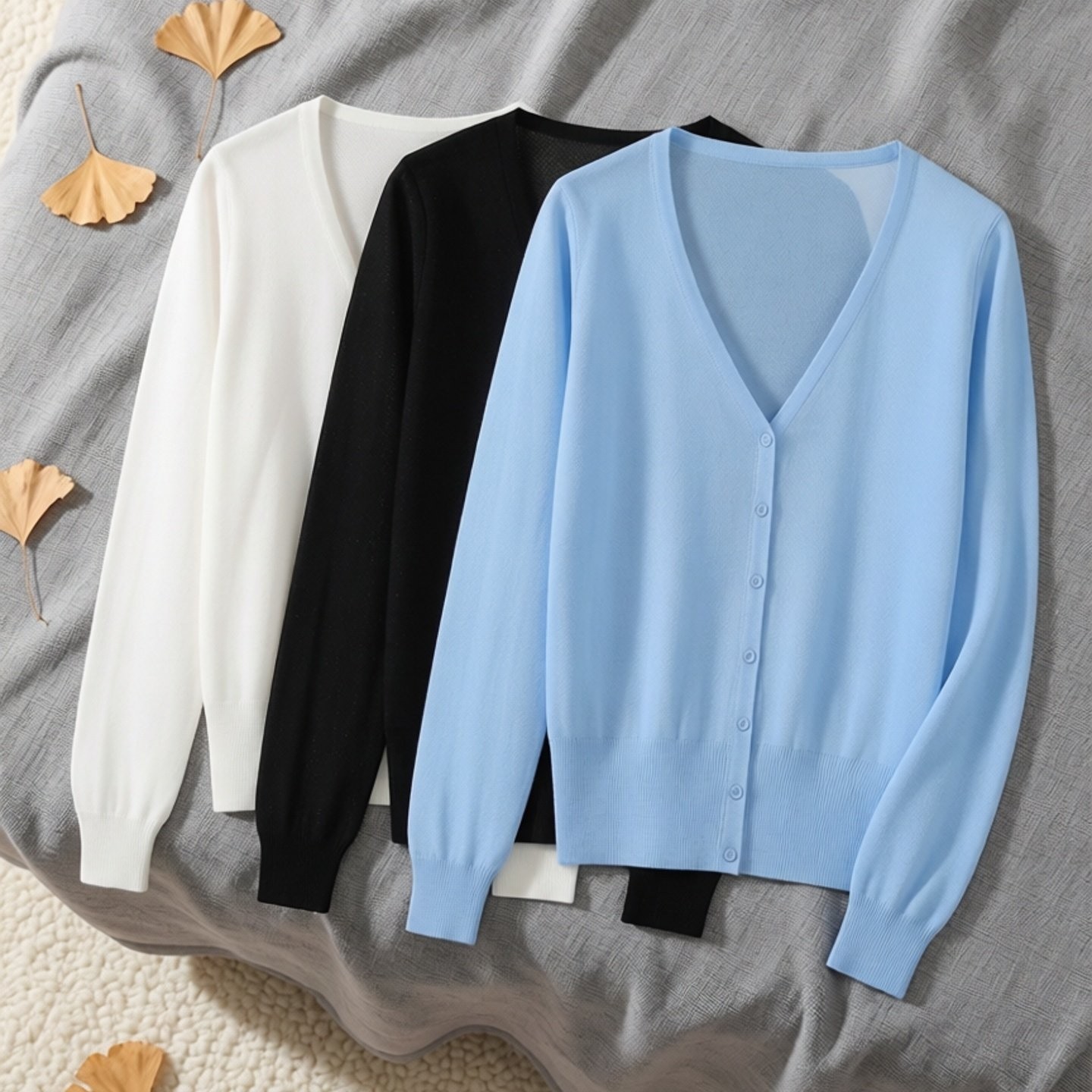 Summer Outerwear V-Neck Ice Silk Top Long-Sleeved Knitted Cardigan in Stock Women's Sun Protection Shirt Air-Conditioning Shirt Ultra-Thin Jacket