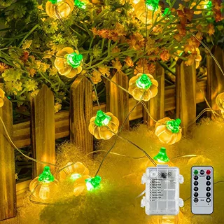 LED铜线灯南瓜灯串扣件3D立体造型南瓜灯万圣节装饰灯防水遥控款