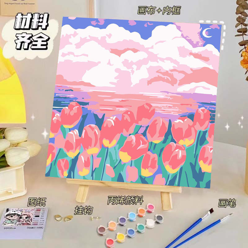 バラのデジタル油絵diy子供の塗り絵の高級感手作りの風景の花の対外貿易の露店の商品|undefined