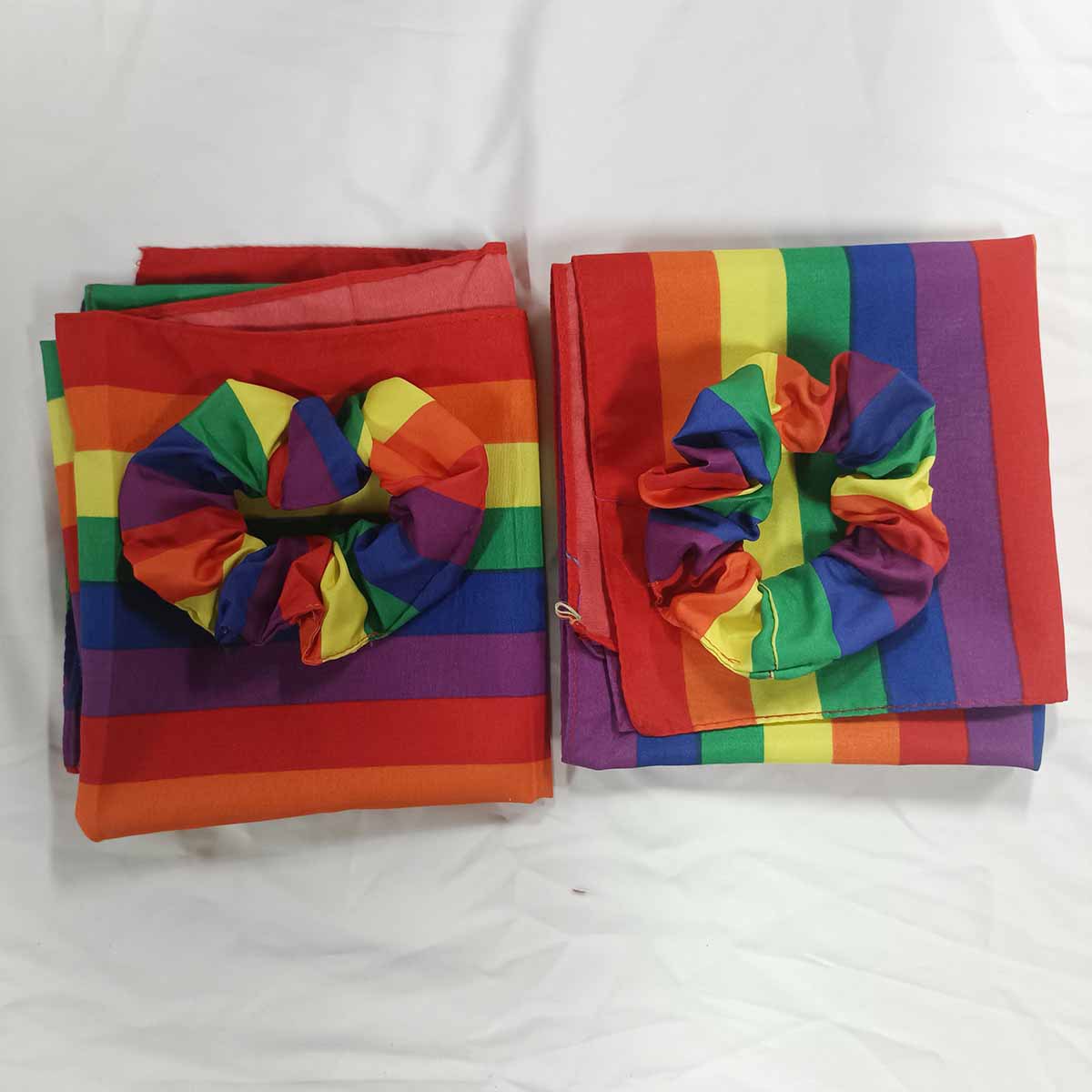 폴리에스터 파인 컬러 스트라이프 사각 스카프*2개 + 머리끈*2개