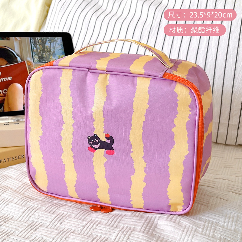 Bolsa de maquillaje portátil de gran capacidad, bolsa de almacenamiento clasificada, bolsa de viaje de macarón a rayas, bolsa portátil, bolsa de dolor para damas