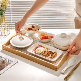 月子餐餐具套装陶瓷一人食家用带盖碗碟盘子坐月会所餐盘托盘