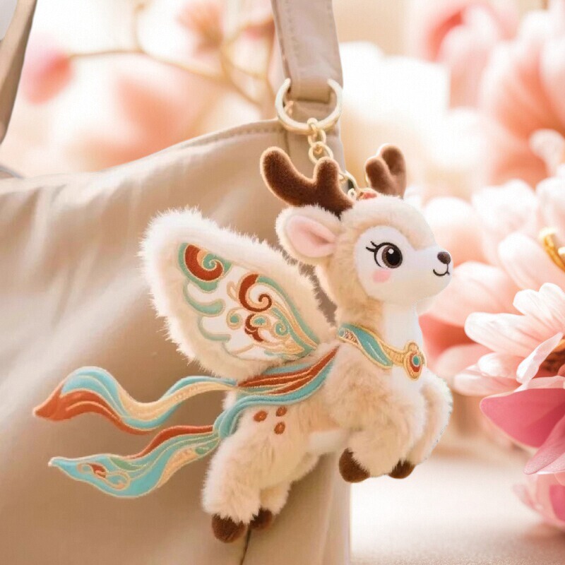 Flying Cat Nine-Colored Deer Embroidered Cloud Pattern Ribbon Plush Toy Flying Cat Doll Bag Pendant Keychain