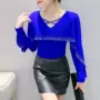 原创v领重工长袖女上衣