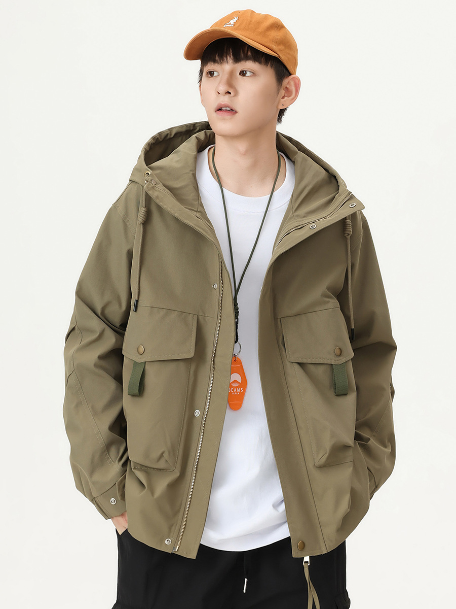 Rumeng otoño nuevo japonés funcional ropa de trabajo chaqueta suelta de los hombres al aire libre con capucha chaqueta a prueba de viento de los hombres de moda