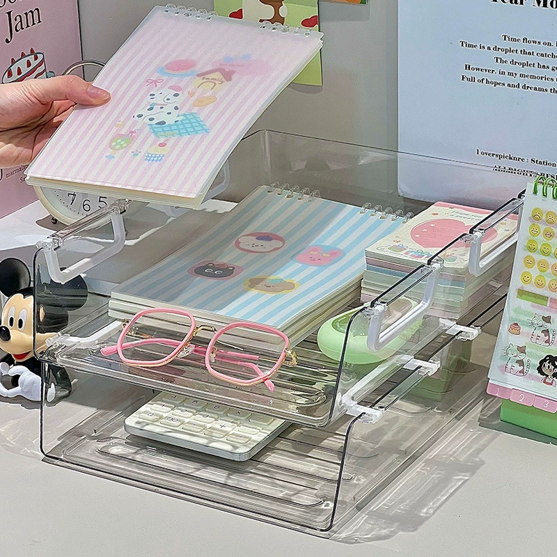 Refrigerator storage box — stackable transparent drawer, front‑pull, small and large sizes