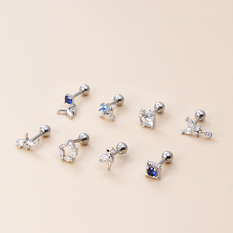 Women'S Gender Retro Style 1 Piece 316L Stainless Steel  Copper Zircon Ear Cartilage Rings & Studs Moon Water Droplets Heart Shape Waterproof Non Tarnish Surgical Steel