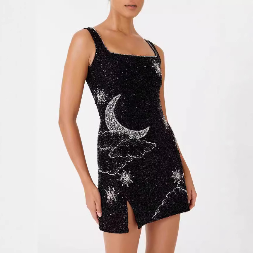 2024 새로운 국경 서스펜더 3d 인쇄 도시 레저 유럽과 미국 여성 비치 스커트 허리 긴 원피스