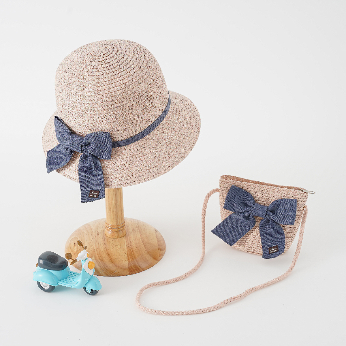 2023 Nueva princesa de encaje para niños verano niñas sombrero de playa a prueba de sol playa traje de protección solar bolsa sombrero de paja