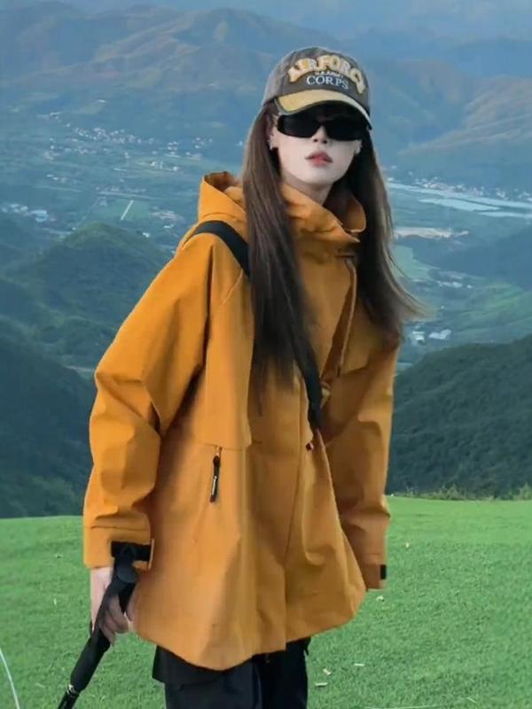 连帽冲锋衣外套女2025春秋新款休闲运动户外登山服工装夹克上衣潮|undefined