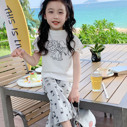 Fashionable cartoon bell-bottom pants for little girls, summer ice silk thin model, trendy and versatile casual pants for girls, wholesale