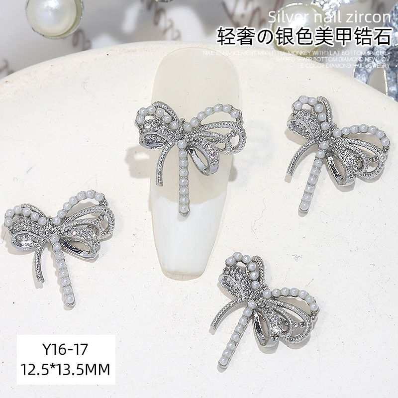 Joyería de circonio para decoración de uñas, lazo para decoración de uñas, aleación de diamantes, perla, joyería de diamantes, accesorios de decoración de libros rojos pequeños, venta al por mayor