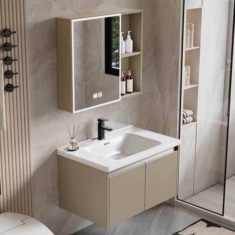 Gabinete de baño combinado lavabo de aluminio de panal, lavabo de aluminio espacial simple, almacenamiento de maquillaje, lavabo de espejo inteligente
