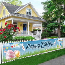 跨境复活节Easter庭院横幅背景布兔子彩蛋氛围装饰300*50 可设计