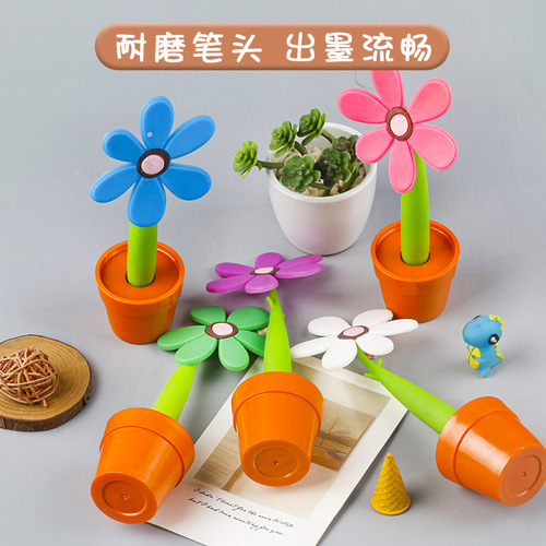 Qibo Creative Cute Lifelike Cartoon Plant Sunflower Potted Ballpoint Pen Writing Pen Sunflower Ballpoint Pen