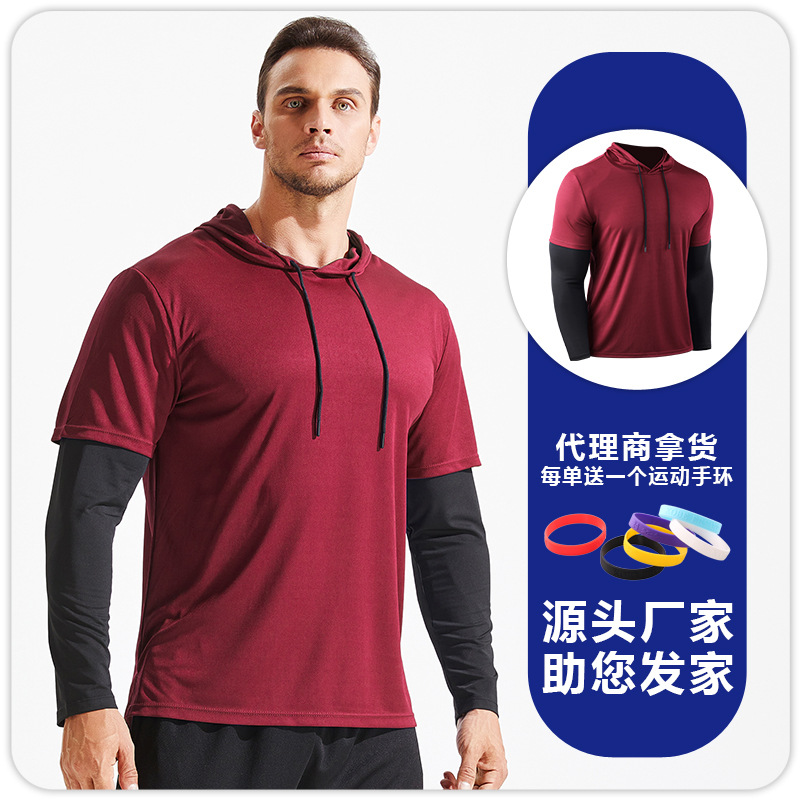 Falso suéter de dos piezas deportes de los hombres de cuello redondo marca de moda suelta más la ropa de los hombres de moda ins manga larga fitness Top ropa image 9
