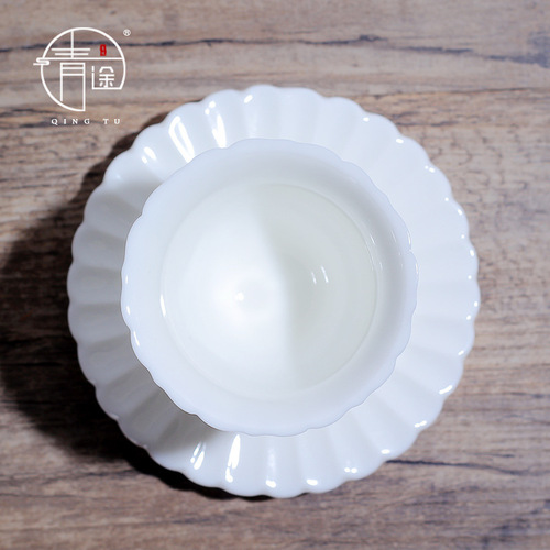 Mutton fat jade porcelain lard white tea cup coaster pure white smelling cup kung fu tea set complete set of cups customized LOGO
