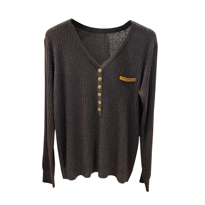 Women's Clothing base knitted sweater women autumn new style v neck long sleeved top pullover fashionable temperament inner sweater_voghion.com