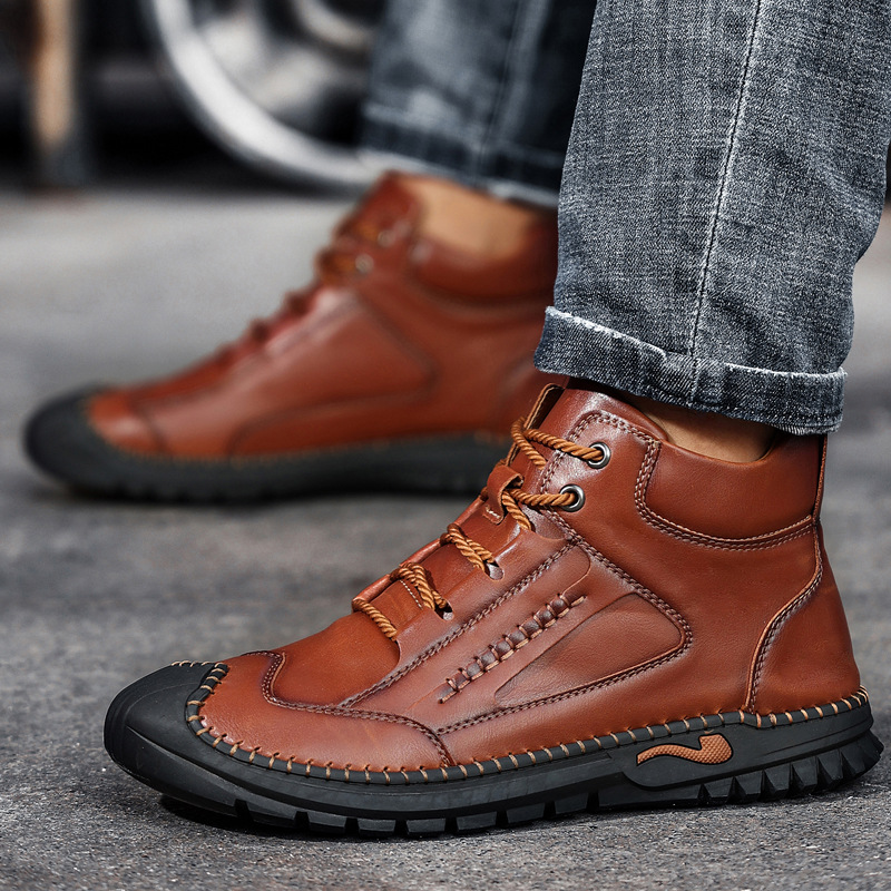 Autumn/Winter 2023 New Release High-Top Men's Martin Boots Genuine Leather Plus Size Cross-Border Korean Version Hand-Stitched Men's Shoes Wholesale