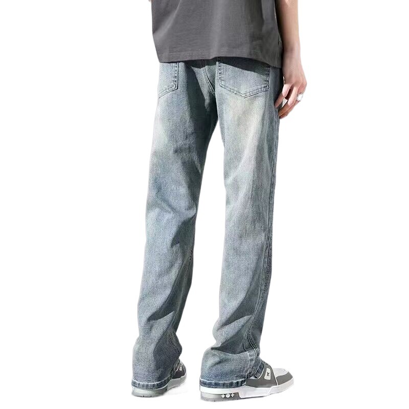 Huangni High Street American Men's Jeans Otoño Nuevo estilo Retro Lavado Micro-Vibe Pantalones largos rectos