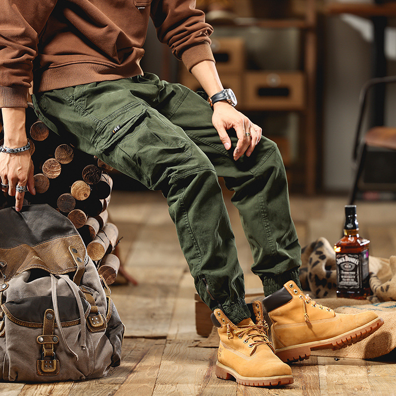 American Style Street Functional Workwear Pants Men's Micro-elastic Autumn and Winter Fashion Brand Leg-toe Casual Pants with Martin Boots Men's Pants
