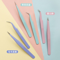 Stainless steel precision tweezers, trendy colored diary tweezers, straight and curved head, pink, purple, blue diary tweezers