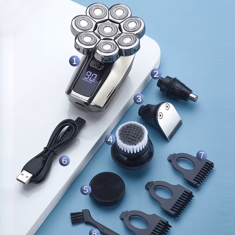 Cabeza calva transfronteriza artefacto cabeza de afeitado cabeza auto-raspado máquina especial lavado de cuerpo completo de ocho-cuchillo de cabeza de afeitar eléctrica fabricante al por mayor