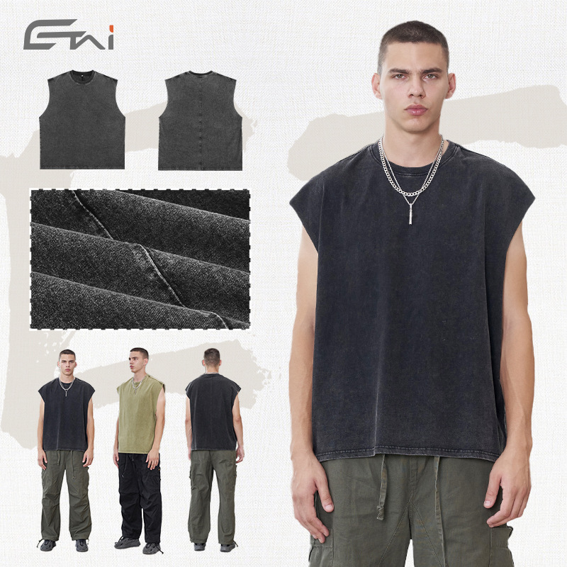 ETAI Hombre| Camiseta americana retro suelta sin mangas primavera y verano nuevo chaleco de algodón lavado con agua para hombres