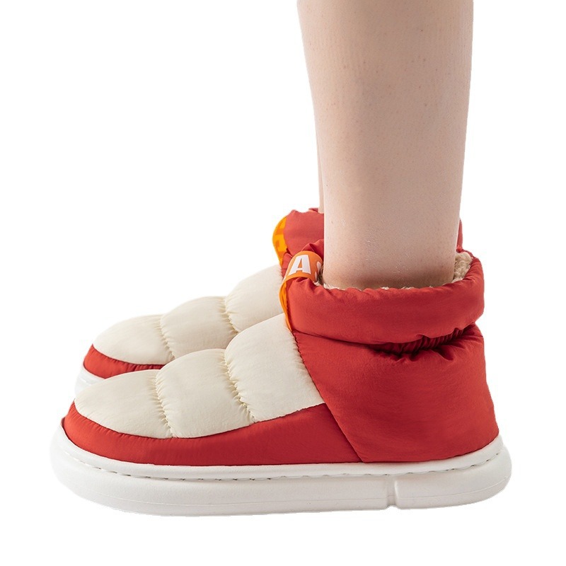 Amazon transfronterizo nuevo Otoño e Invierno mediados de la parte superior de los zapatos acolchados de algodón de color de contraste hombres y mujeres pareja usan felpa cálida