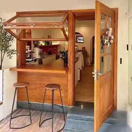 老榆木木窗实木门窗框架上翻折叠门窗网红咖啡奶茶店复古窗户