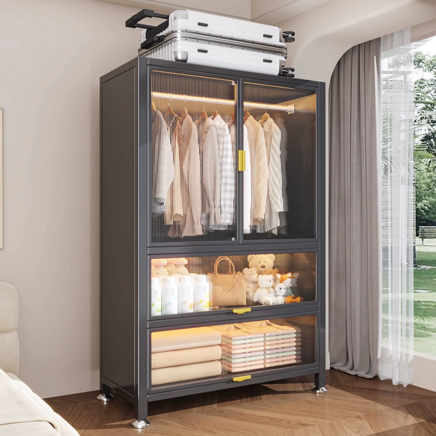 Wardrobe Closet Wardrobe Carbon Steel Home from Yomiego