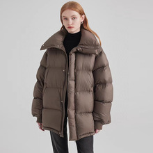 高端90白鸭绒大翻领中长款羽绒服女2025冬时尚加厚跨境宽松面包服