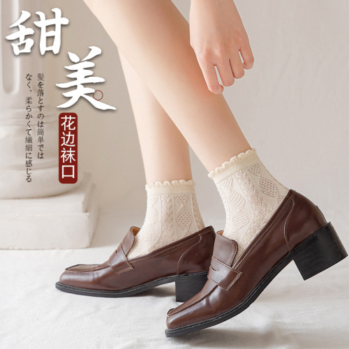 Socks women's socks spring autumn cotton summer thin breathable short tube lace medium tube white women's cotton socks ins trendy socks