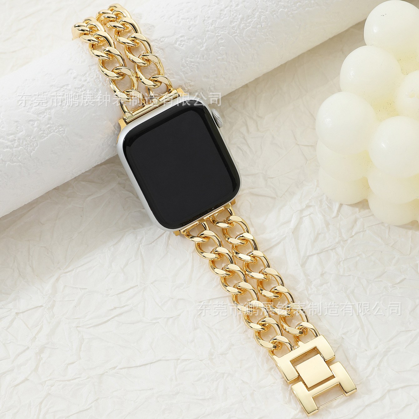 Tweed Style Metal Double Row Denim Chain Strap Suitable for Apple Watch 8/7/6/5/4 Series