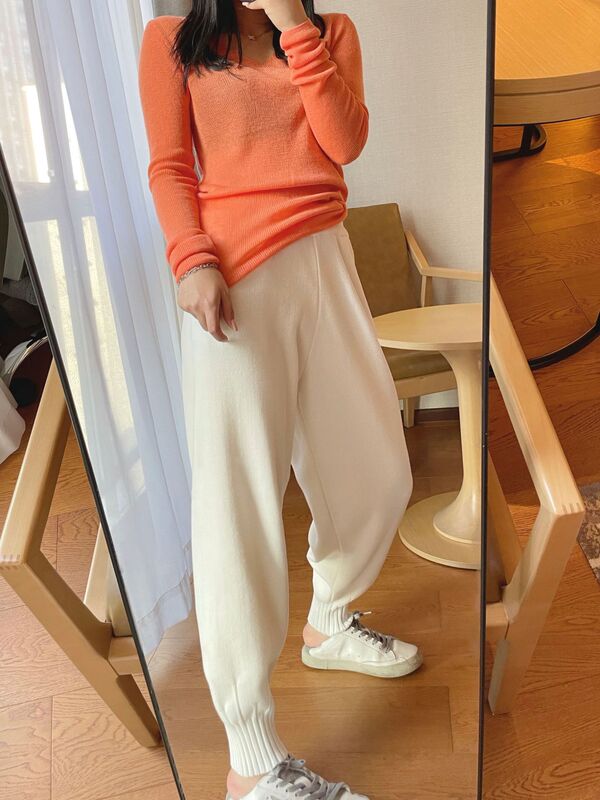 Special Non-Returnable Shrinkable Pants, Loose Leg-Tie Knitted Pants, Casual Nine-Point High-Waisted Wool Pants, Carrot Pants for Women, Autumn and Winter