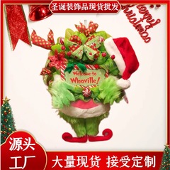 国境を越えた新型卸売りアマゾンはクリスマスの花輪サンタクロースの赤い粗布の花輪のペンダントを販売している