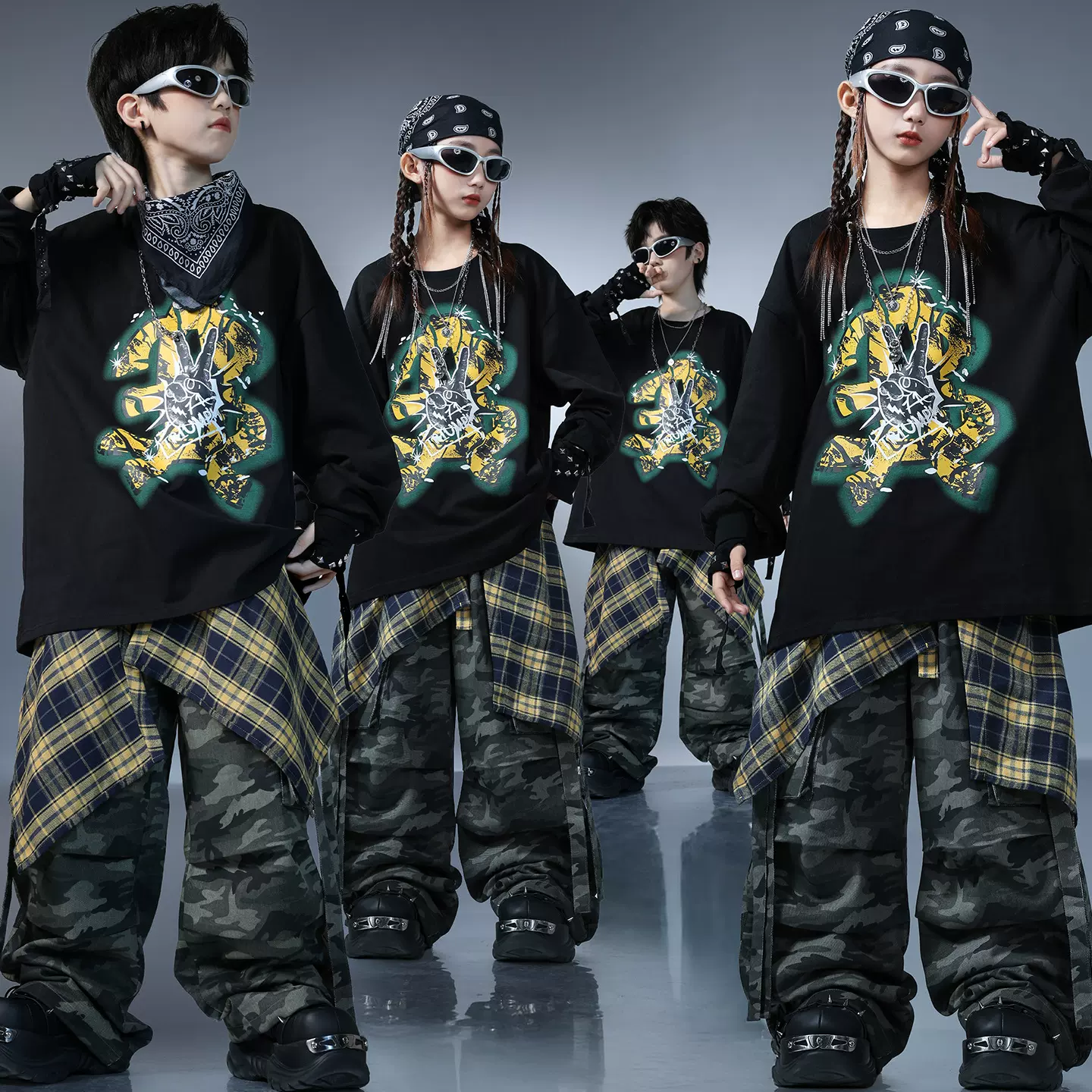 儿童街舞服2025新款女孩爵士舞套装少儿架子鼓男童帅气嘻哈演出服