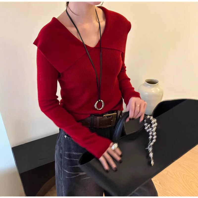 Navy Collar Knitted All-match Shirt Women's European Station 2024 Early Autumn New European Women's Fashion Stylish Base Shirt Trendy