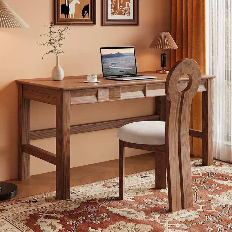 中古风实木书桌电脑台式办公桌小户型简约家用写字台家庭儿童书桌