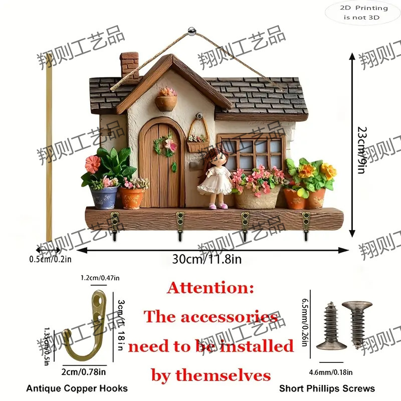 クロスボーダー热い贩売スポットカラフルな木制小屋キーハンガーフラットグラフィックリビングルーム装饰ストラップ木制卸売|undefined