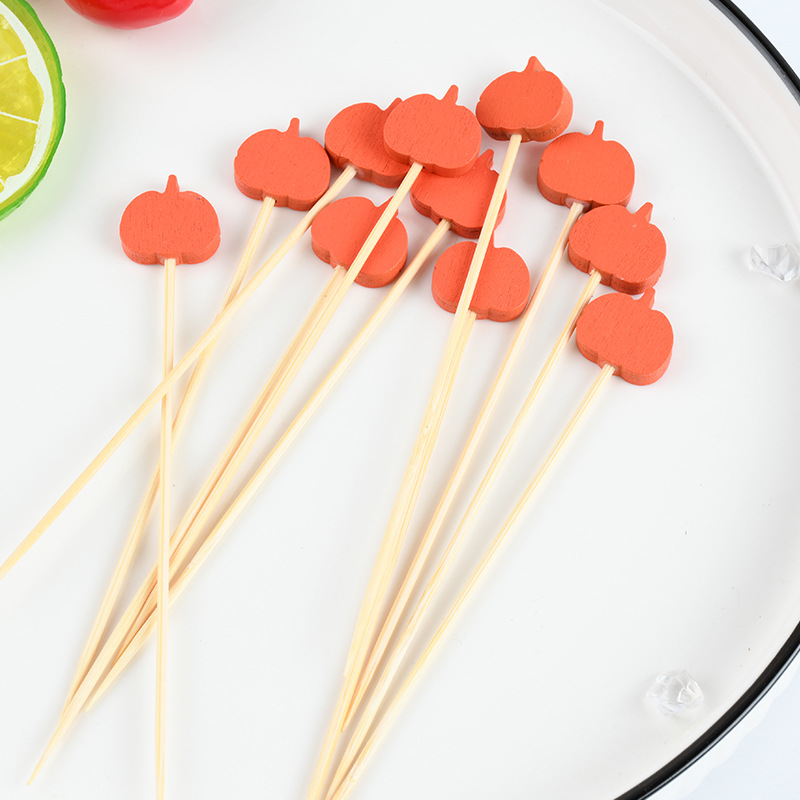 Pasta de fruta de calabaza desechable horquilla de fruta dibujos animados palillos de dientes bocadillos palillos de dientes artísticos palillos de bambú al por mayor