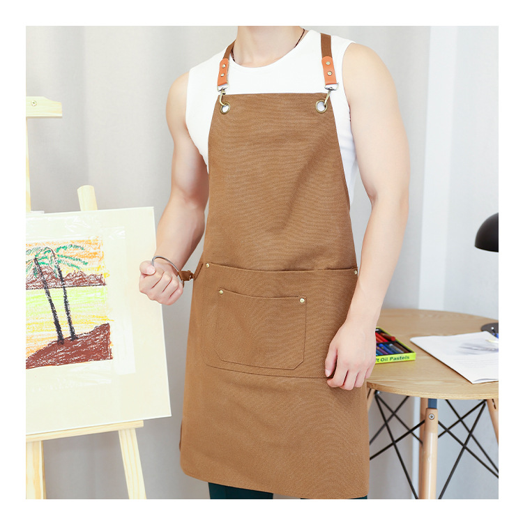 Cotton thickened canvas summer waterproof and oil resistant apron for household milk tea shops and commercial aprons_voghion.com