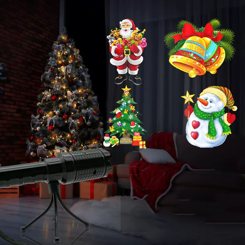 跨境12卡图案投影菲林灯插卡圣诞灯LED节日儿童生日礼物手电筒