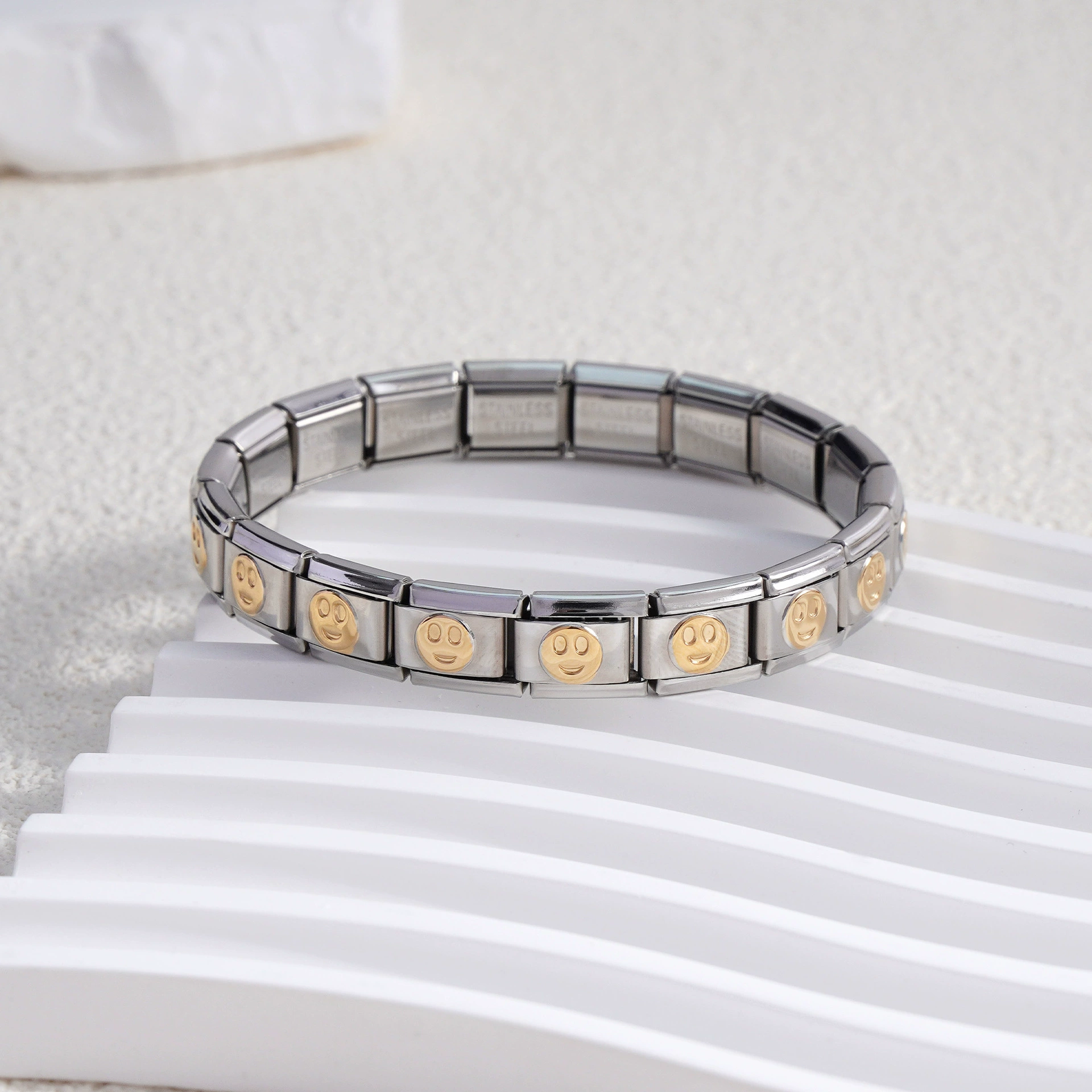 stainless steel bracelet, removable elastic link watch strap, italian european style, assorted charms
