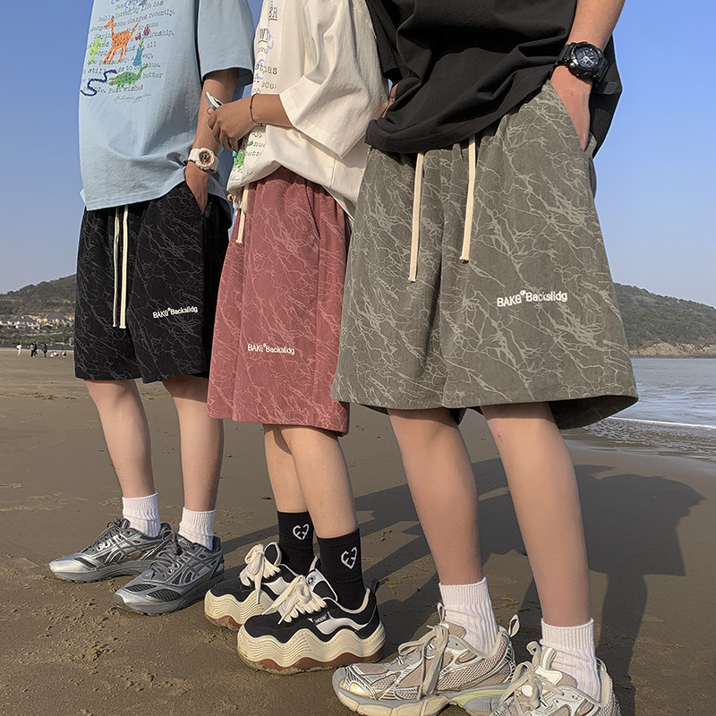 Olive Green Corduroy Letter Embroidered Shorts Men's Summer Trendy Brand American Style Outer Wear Casual Sports Five-point Pants