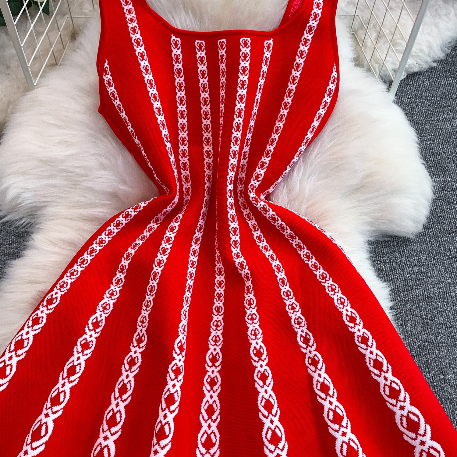 Luxury Petite Embroidered Knit Dress for Women Elegant Slimming A-Line Slip Summer Style Striped Charm_ecoleips.com