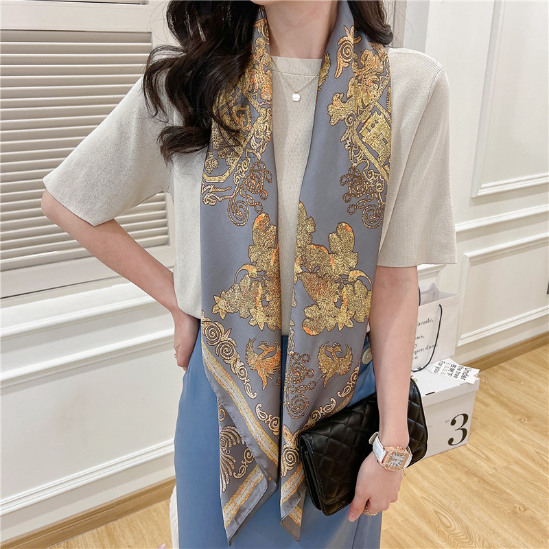 Square Scarf For Women Printed Large Imitation Silk Shawl Versatile_voghion.com