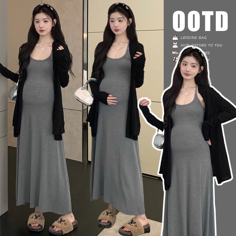 Maternity Wear 2026 Autumn New Korean Style Fashion 2-Piece Set Maternity Dress