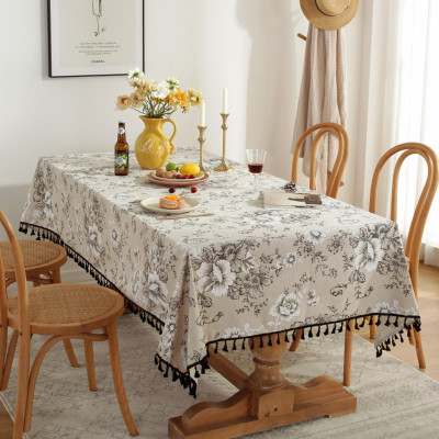 Le Xuan tablecloth Cotton and hemp peony printing American style Pastoral wind Tablecloths Table cloth Picnic Fabric art factory Supplying
