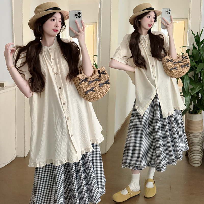 Maternity Wear, Summer Fashion, New Style Suits, French-Style Outfits during Pregnancy, Shirts, Tops, Summer Skirts, Two-Piece Sets